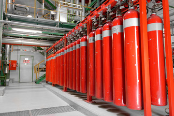 Large CO2 fire extinguishers in a power plant
