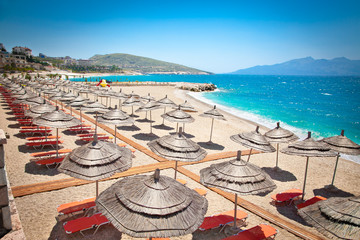 Beautiful beach in Saranda, Albania. - obrazy, fototapety, plakaty