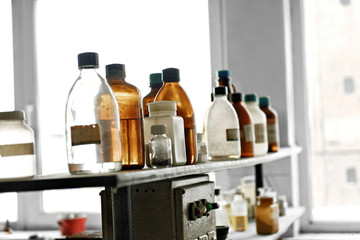 Old laboratory with a lot of bottles