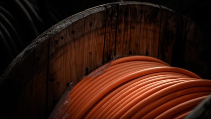 Electrical wires on wooden spool