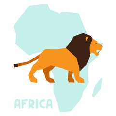 Simple illustration of lion on background africa map.