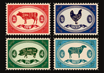 Fototapeta na wymiar set of postage stamps with pets