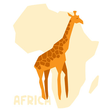 Simple illustration of giraffe on background africa map.