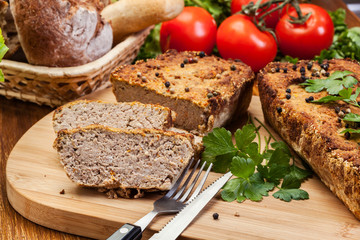 Traditional delicious meat pate with vegetables