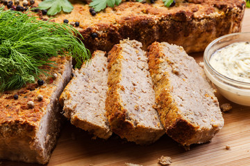 Traditional delicious meat pate with vegetables