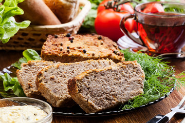 Traditional delicious meat pate with vegetables