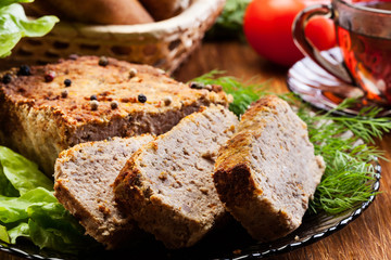 Traditional delicious meat pate with vegetables