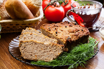 Traditional delicious meat pate with vegetables