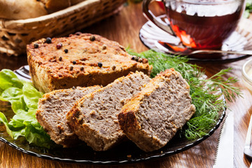 Traditional delicious meat pate with vegetables