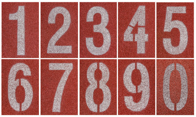 Collection of 0 to 9 ,Numbers on red running track - 66443242