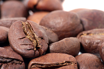 Coffee beans are isolated on white background.