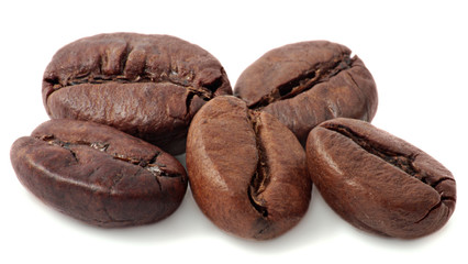 Coffee beans are isolated white background.