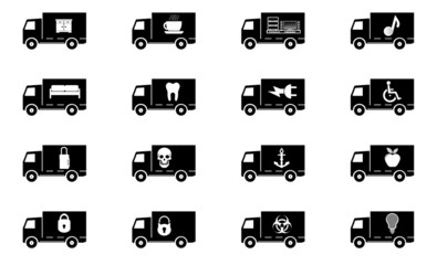 Symboles sur 16 camions de transports