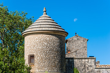 Castle of Javon with its round tower in France.