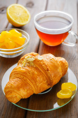 breakfast with fresh croissant