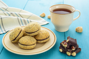 Homemade cookies, chocolate and tea