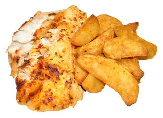 Baked Fish And Potato Wedges