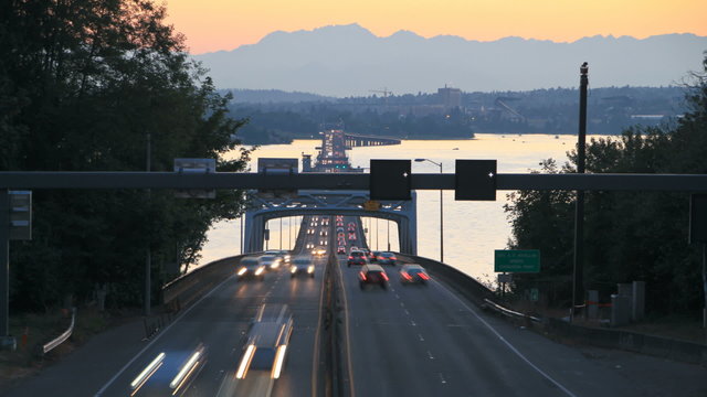 Seattle Highway 520 Traffic Time Lapse Bridge Sunset