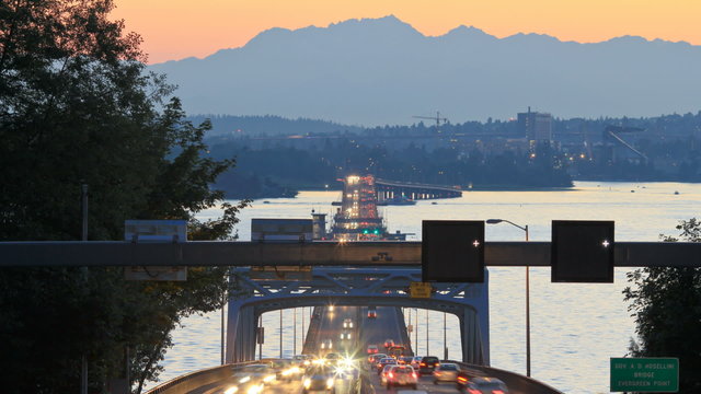 Seattle Highway 520 Traffic Time Lapse Bridge Sunset