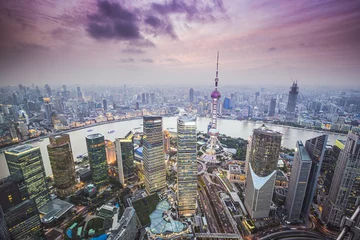 Poster Luchtfoto van Shanghai, China © SeanPavonePhoto