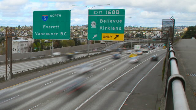 Seattle I-5 Traffic Time Lapse Pan Zoom