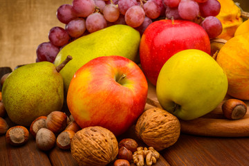 assorted of fruits on fabric background
