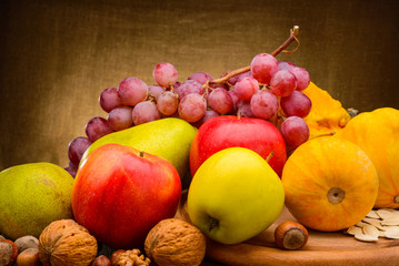 colorful  assorted of fruits on fabric background