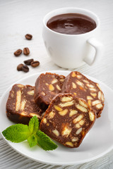 Chocolate salami with hot chocolate