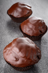 Delicious chocolate muffins with selective focus