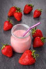 Closeup of strawberry fruit smoothies