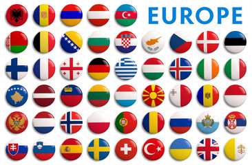 Europe counties flags - 3D realistic - obrazy, fototapety, plakaty