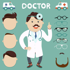 doctor character with spectacles on selection, vector  set