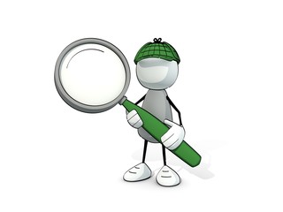 little sketchy man as detective with magnifier