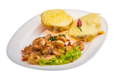 Garlic shrimps with potato