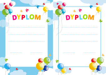 polish diploma for kids with balloons - obrazy, fototapety, plakaty