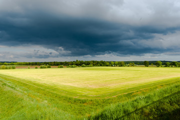 Green grassland and storm cloud