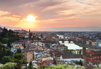 Fototapeta na wymiar Panorama of Florence at sunset. Top view