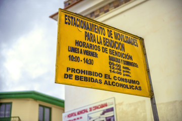 COPACABANA, BOLIVIA - JANUARY 3: Street sign indicating the sche