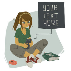 Girl Writing Text Message on Her Mobile Phone.