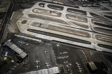 Wandcirkels plexiglas Flughafen und Startbahn von oben, Las Vegas, USA © seventysix