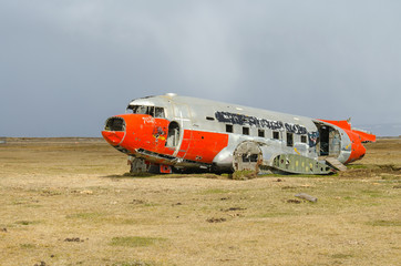Wreck of a stranded airplane in northeast Iceland