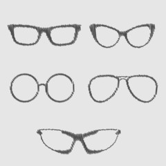 Glasses set. Isolated Icons. Scribble effect