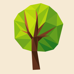 Green tree formed by triangles, polygon vector illustration