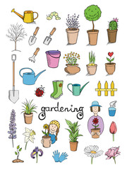 gardening color icons vector collection