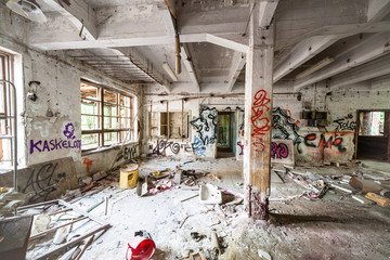 Messy abandoned factory room