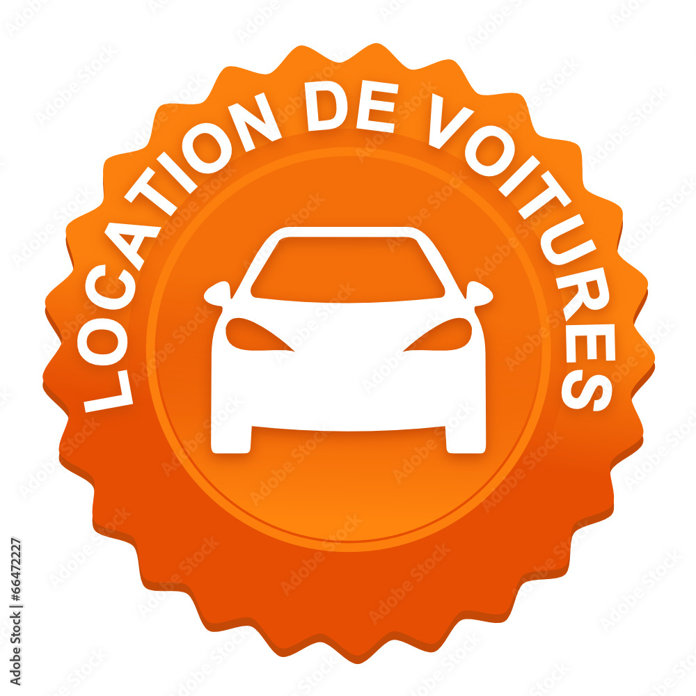 Sticker location de voitures sur bouton web denté orange