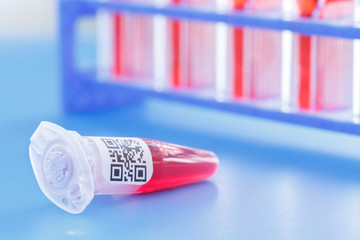 Cell cultures in tubes with lids and QR code