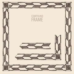 vintage frame (border) in checkers engraving style, hand drawn
