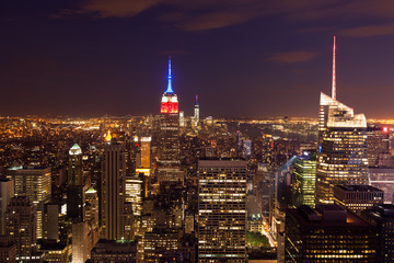 Fototapeta na wymiar Aerial night view of Manhattan skyline - New York - USA