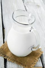 The milk on wooden board .